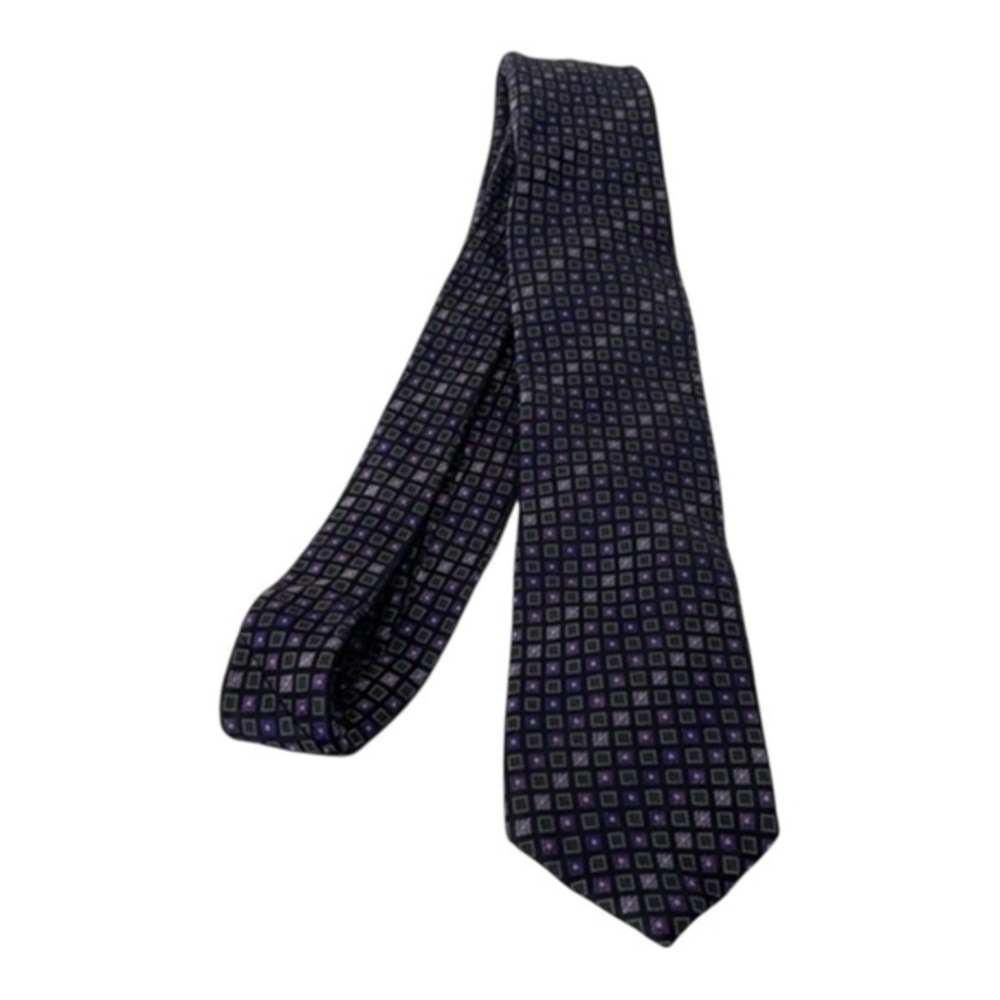 Leone One Hundred Percent Silk Purple/Silver Geometric Tie